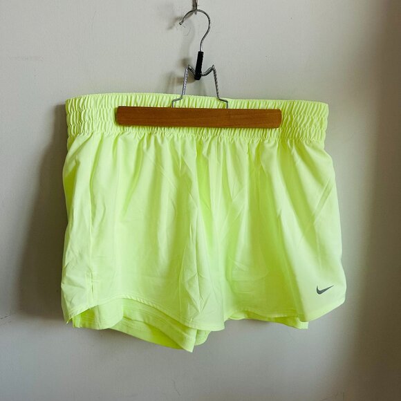 $52 NIKE One Dri-FIT High Rise 2-in-1 Shorts Barely VoLT/Reflective Lime Green - Picture 2 of 11